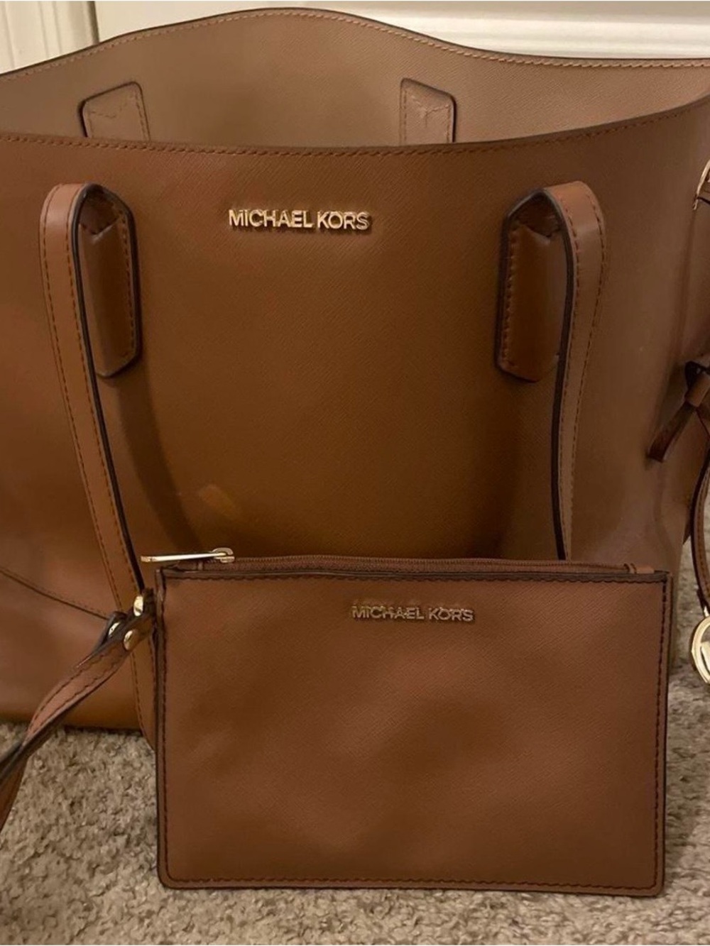 Michael Kors Brown Saffiano Tote with Matching Wristlet